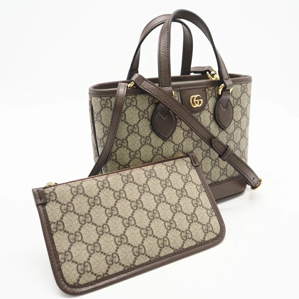 GUCCI GG Supreme Ophidia Small Tote Bag 811716 2WAY Handbag Beige Brown