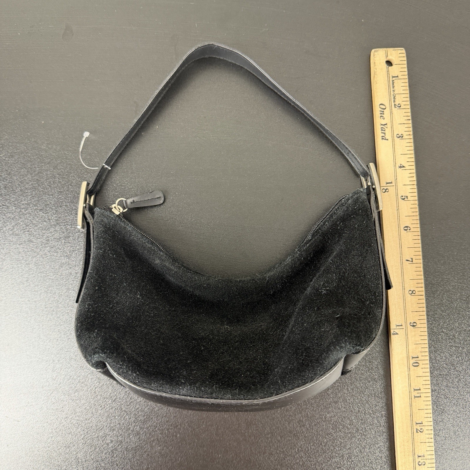 Kathy Ireland Y2K Mini Small Handbag Purse Black Leather Suede Casual Simple