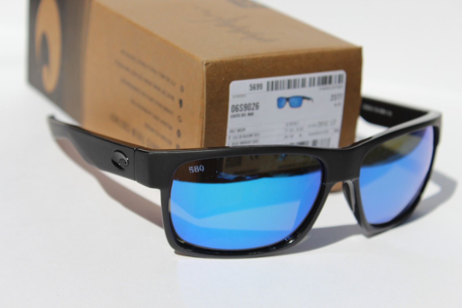 COSTA DEL MAR Half Moon 580G POLARIZED Sunglasses Black/Blue Mirror 580 NEW