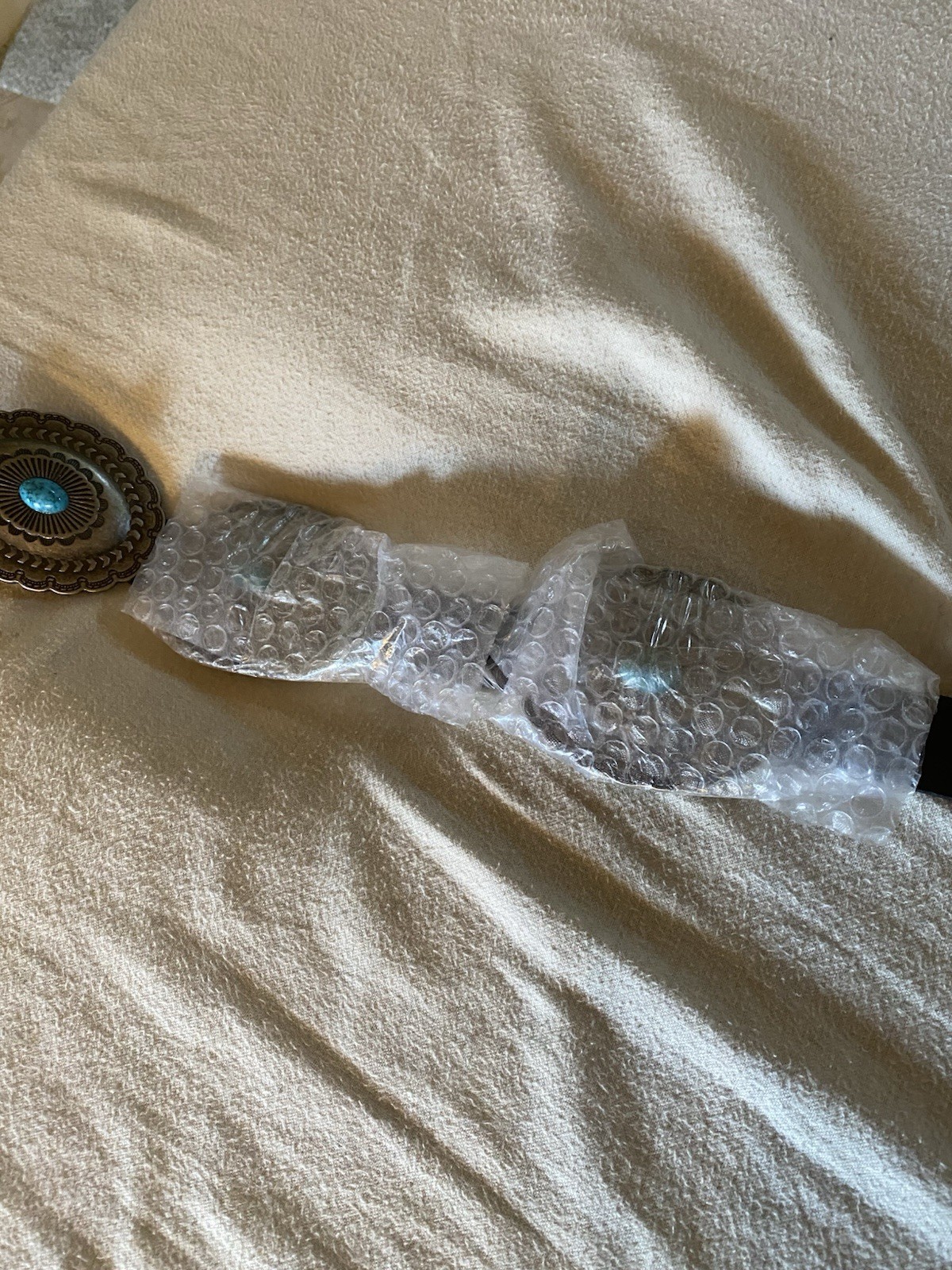 Leather Belt Silver & Faux Turquoise 1X/2X/3X Cold water Creek Never Worn 53”