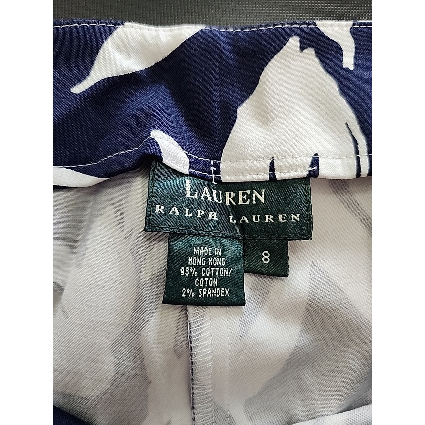 Lauren Ralph Laurenl Straight Leg Pants Size 8 Blue White Stretch Floral Leaf