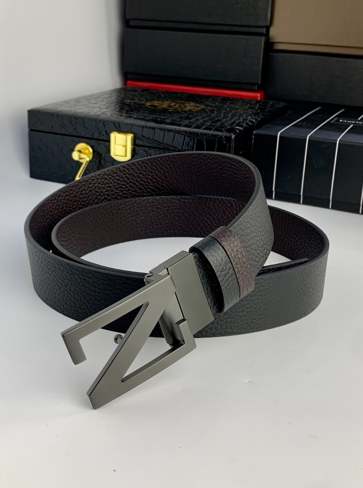 ZEGNA Reversible Belt Black Brown Z Logo Buckle Men Size 90 – 3.5cm