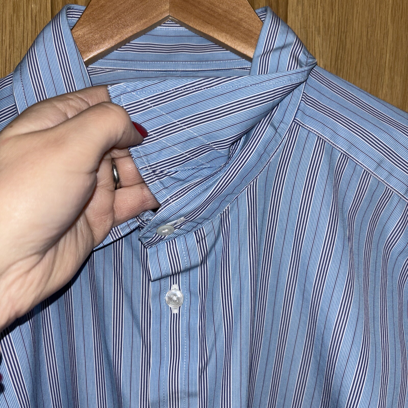 Turnbull & Asser Shirt Classic Blue White Stripe Double Cuff Cotton 19” 48cm
