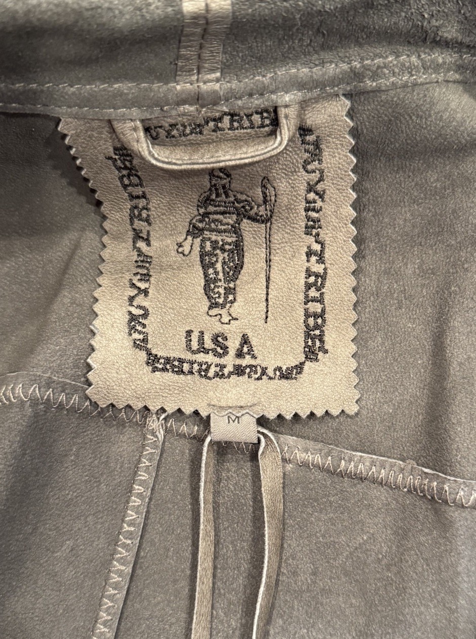 My Tribe Gray 100% Genuine Leather Waterfall Drape Open Front Vest Medium Boho