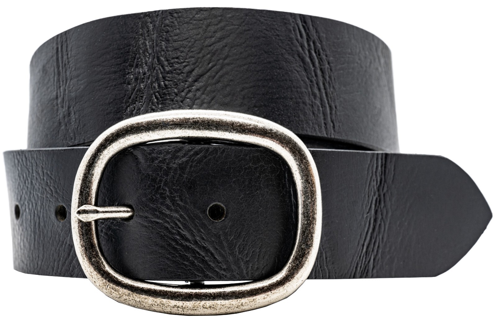 Men’s Full Grain Oil Tanned Crumpled Leather Belt – Black w/Center Bar Belt