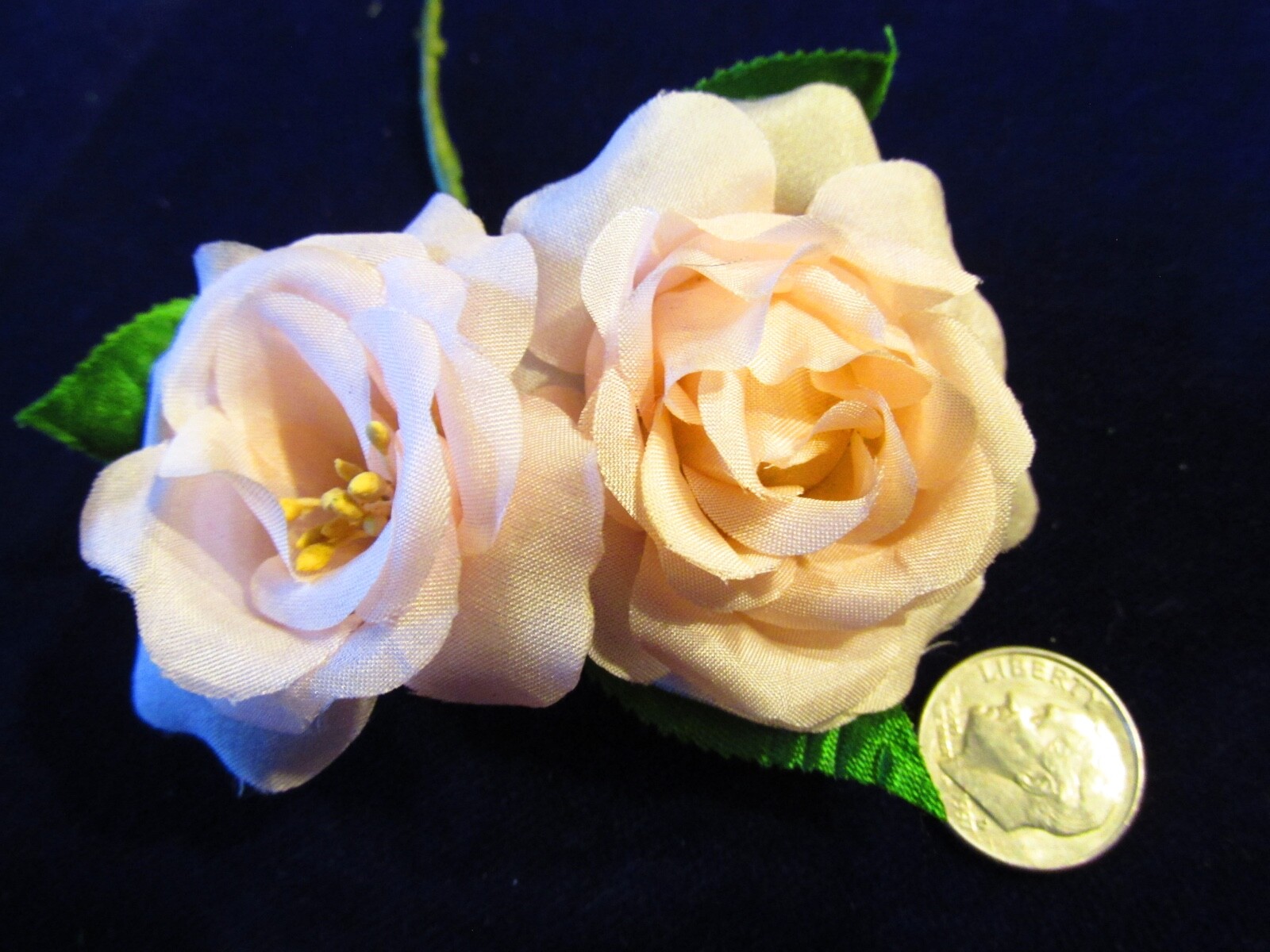 Vintage Millinery Flower 2″ Rose 2 Pair True Silk pale Pink Champagne KW5 A