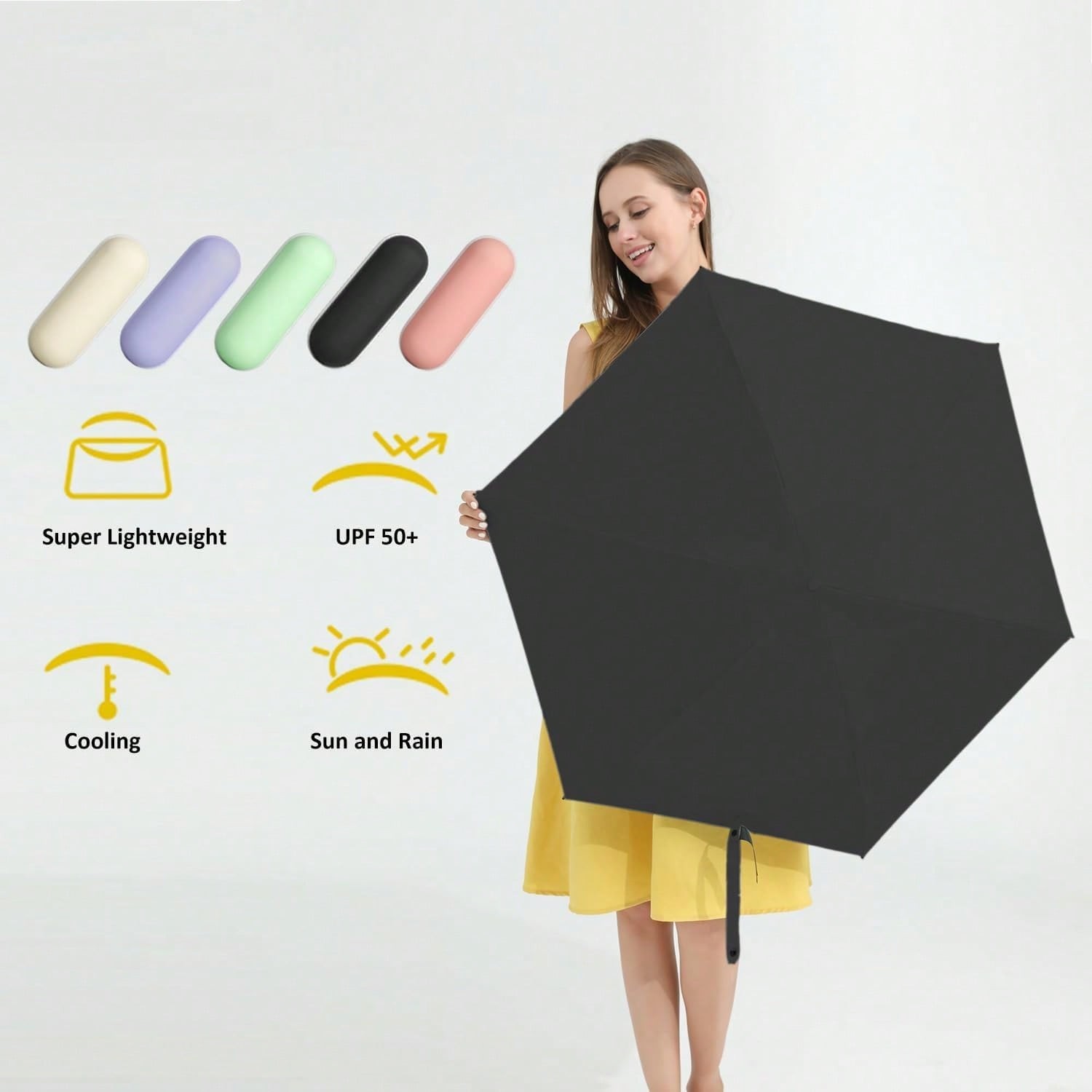 Compact UV Sun ProtectionTravel Umbrella With Case, Mini Umbrella For Purse, Li