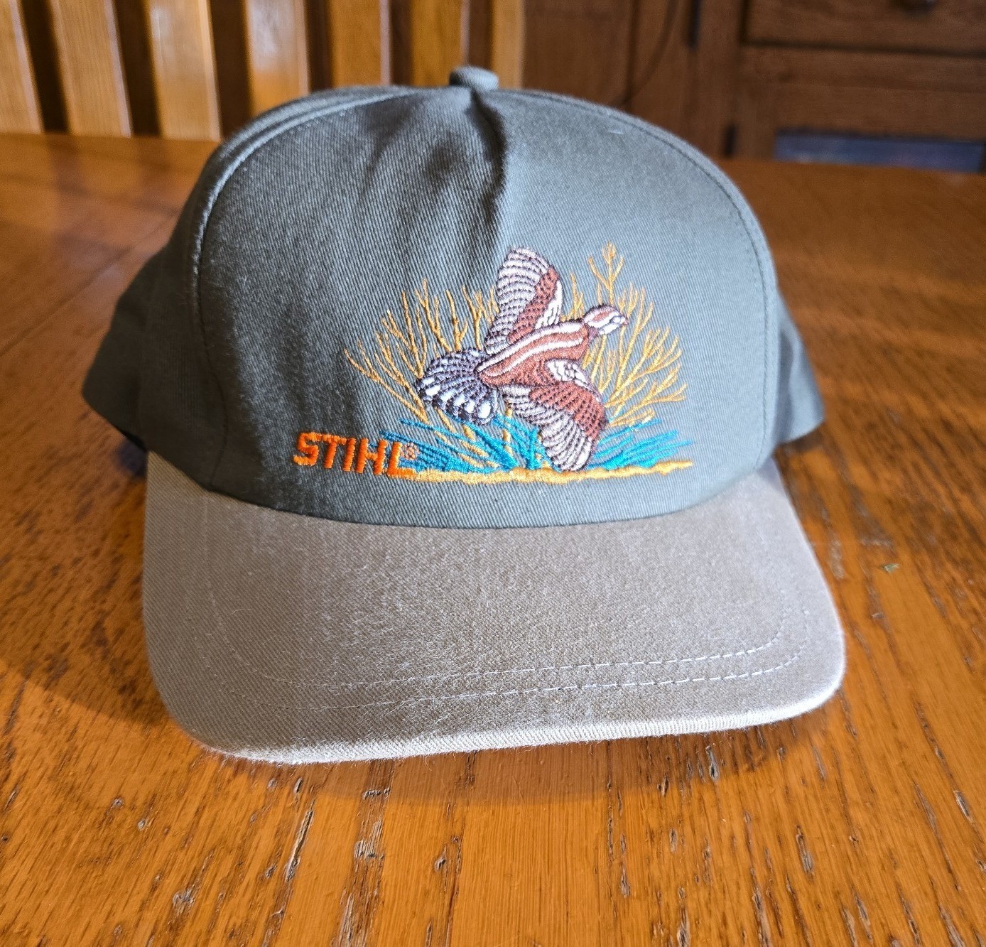 Stihl 2002 quail snapback hat green tan embroidered hunting