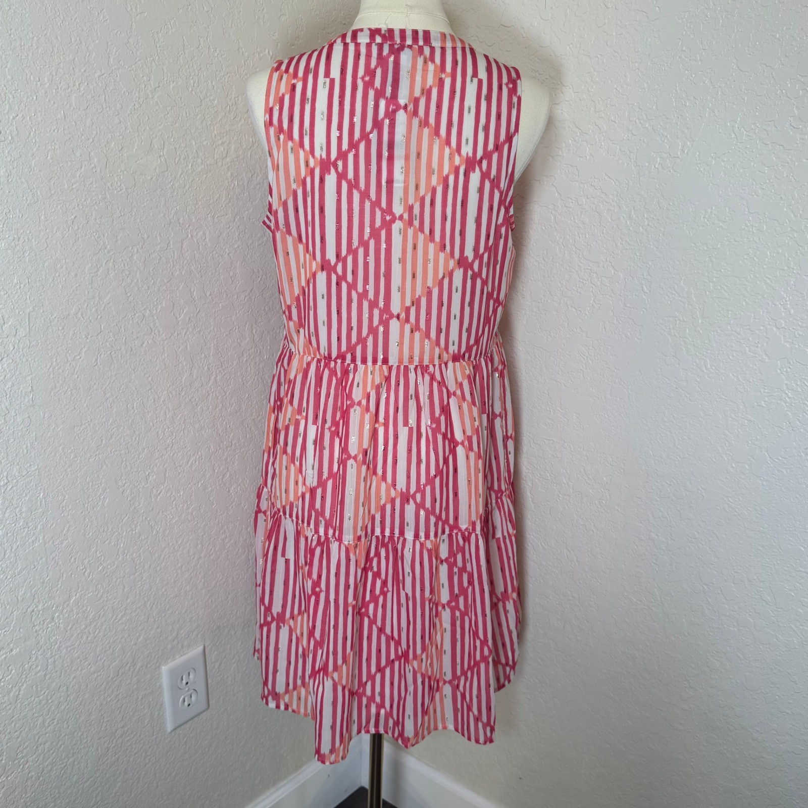 Mini Dress Tommy Bahama Pink Ikat Metallic Tiered NWT Resort Coastal BOHO