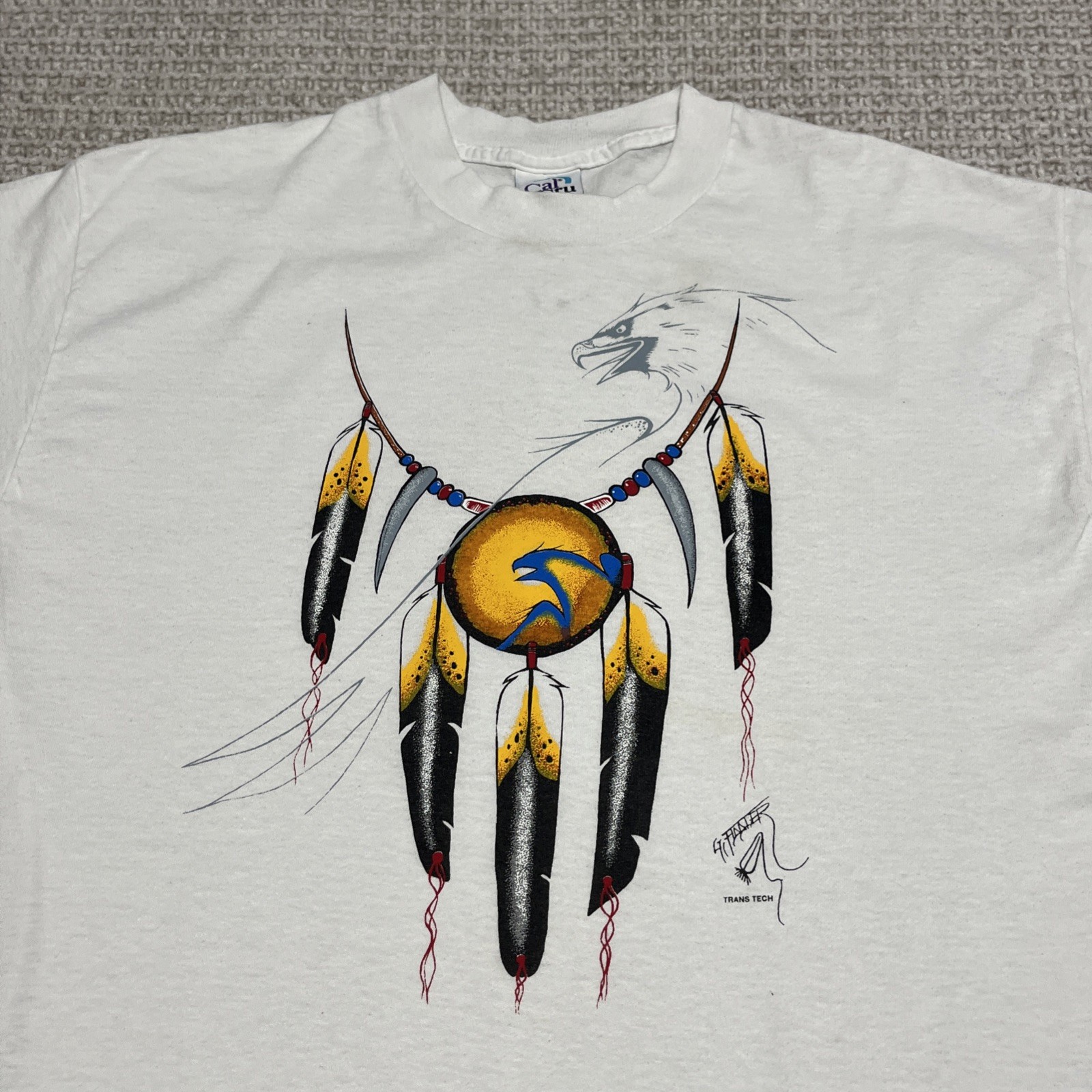 VTG Cal Cru Single Stitch White T Shirt Eagle Grunge Design 80s 90s