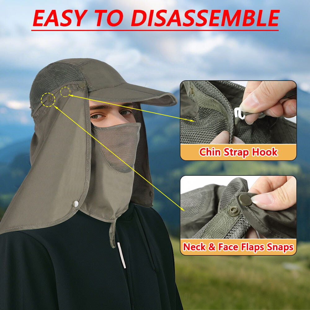 Sun Hat Removable Mesh Face Neck Flap Cap UV Protect for Outdoor Fishing Hiking