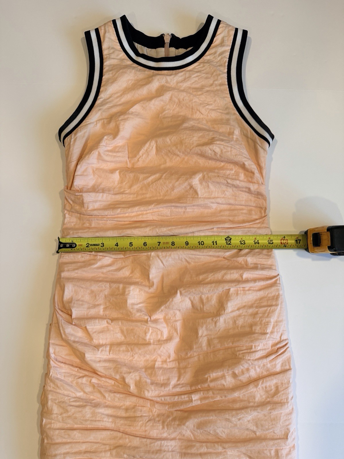 Nicole Miller Collection Peach Ruched Knit Sheath Dress Round Neck Sleeveless 12