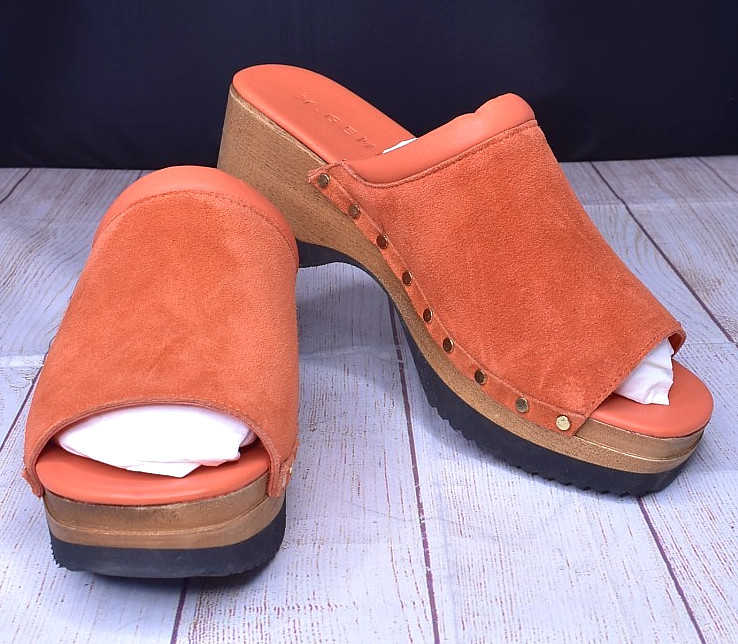 M. Gemi Wooden Wedge The Greta Sandal Clog Orange Suede Size 39.5
