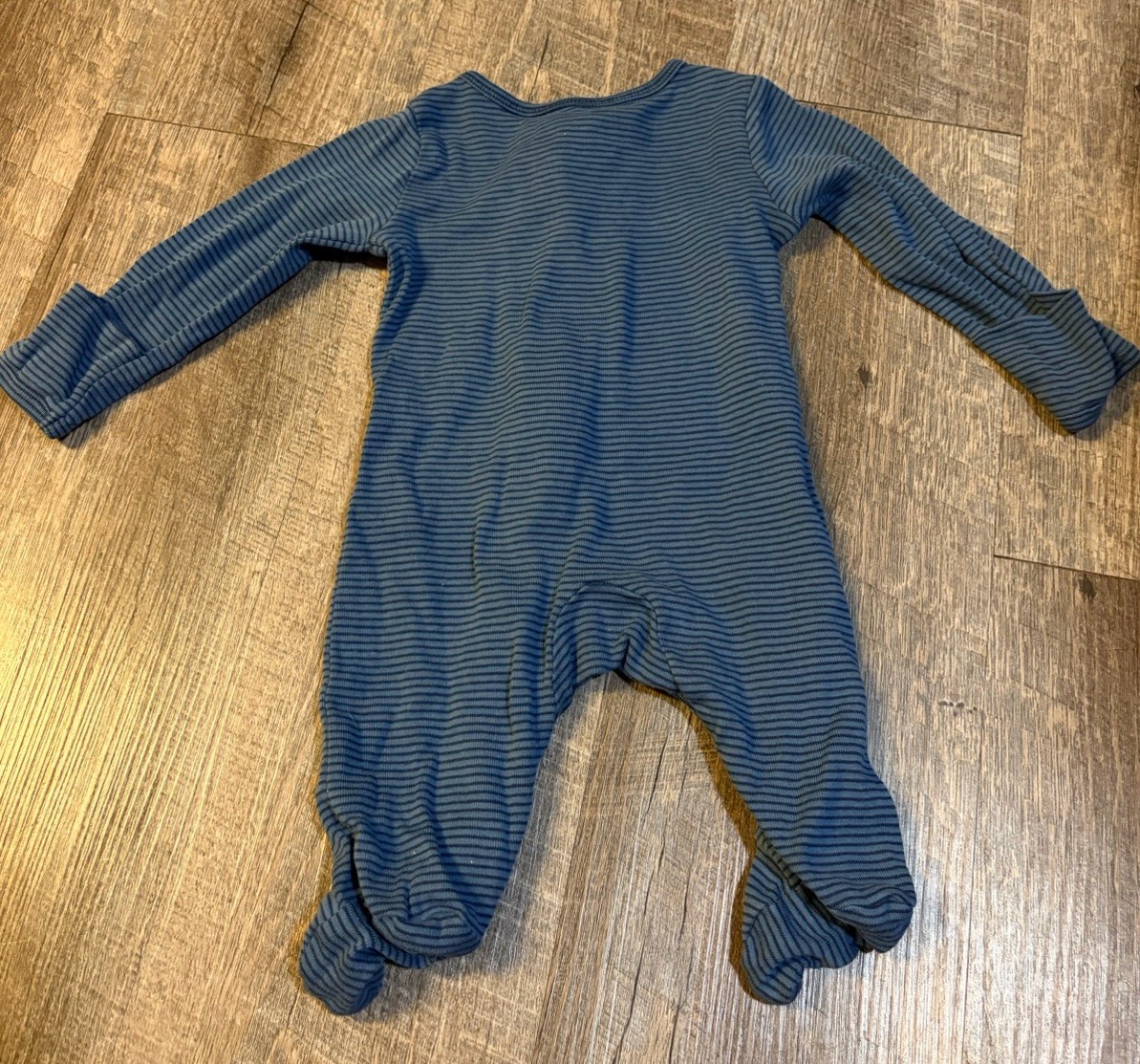 Carter’s Newborn Footed Zip Sleeper One Piece Blue Striped Knit Long Sleeve