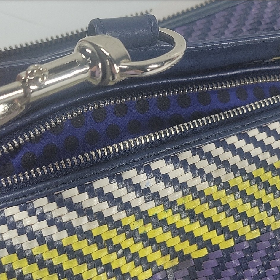 Rebecca Minkoff MAC Woven Leather Crossbody Bag Chain Strap Navy Tassel