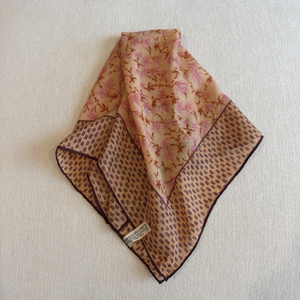 Vintage Robinson Golluber Silk Blend Scarf Made in Japan Pink Brown 20.5”