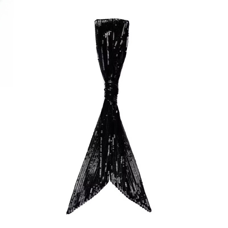 Short Scarf Tie, Black, Angled, Sequin, Hair/Bag Accessory, W3.54in*L45.28in