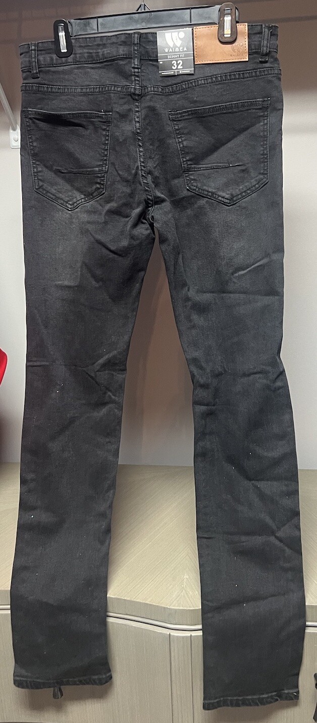 WAIMEA Black Distressed Lycra Stretch Jeans Men Skinny Fit 32×32 “New With Tags”