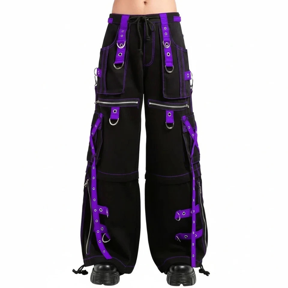 Men’s Extreme Bondage Gothic Electro X-Strap Zip Off Pant Black/Purple