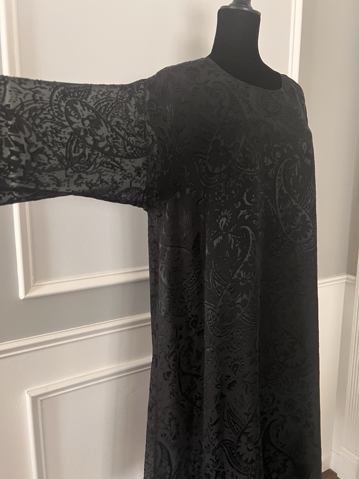 Eskandar Black Silk Blend Devore A-Line Dress Size 2 Oversized Layered