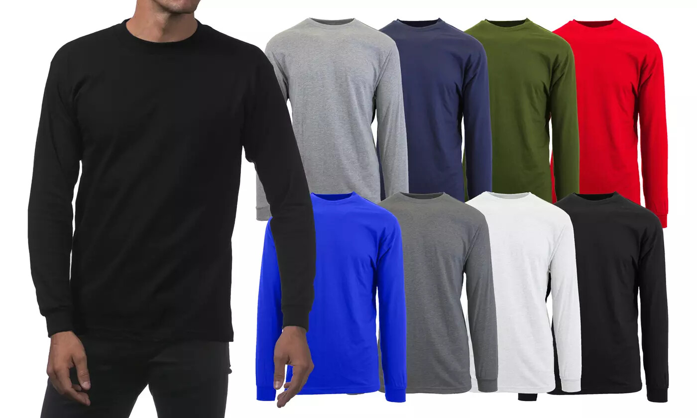 Men’s Heavyweight Soft Cotton-Blend Long Sleeve Crew Neck Shirt (Size S-3X) NWT