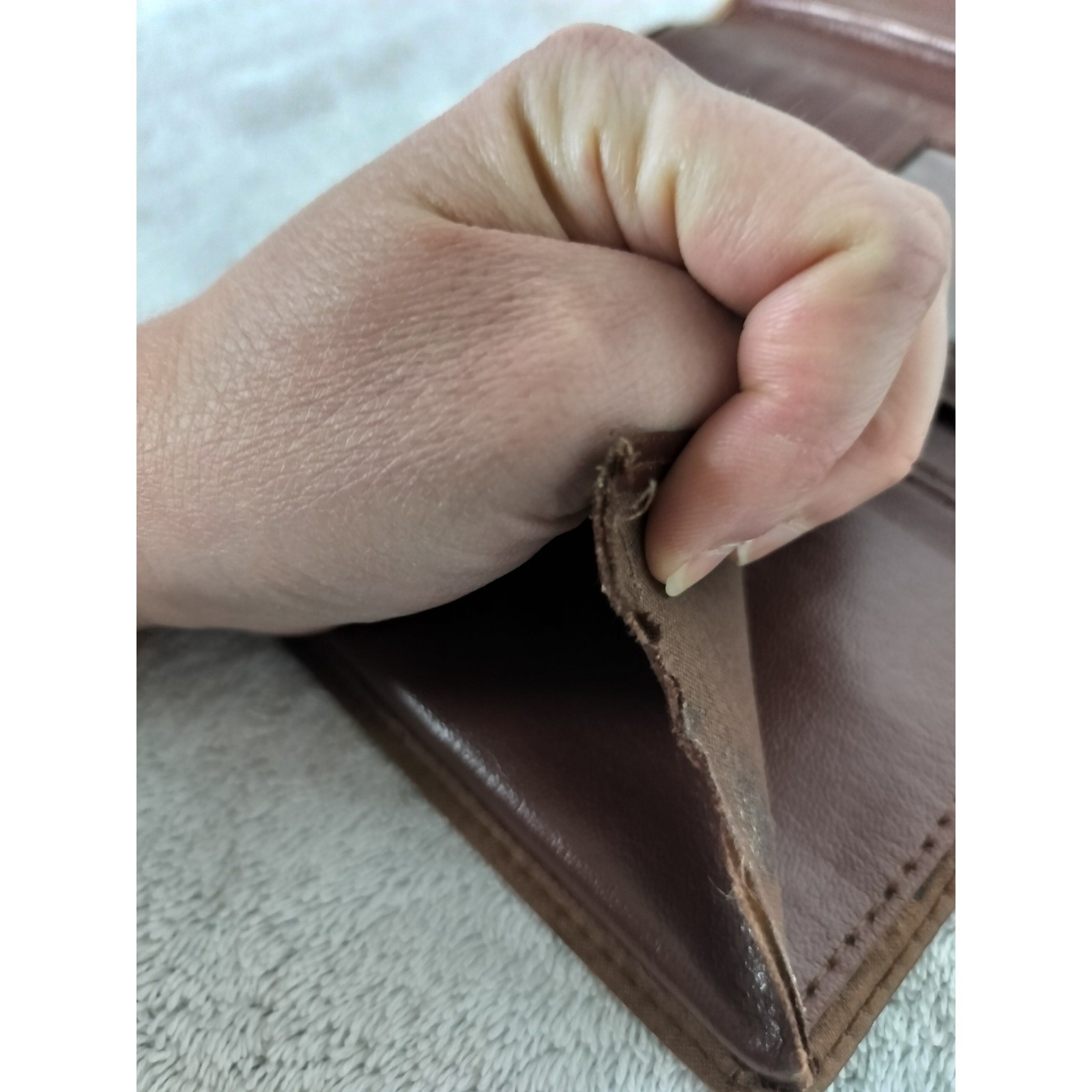 Vintage Moschino Satin Logo Plaque Tri-Fold Wallet Womens Brown Bronze 90s