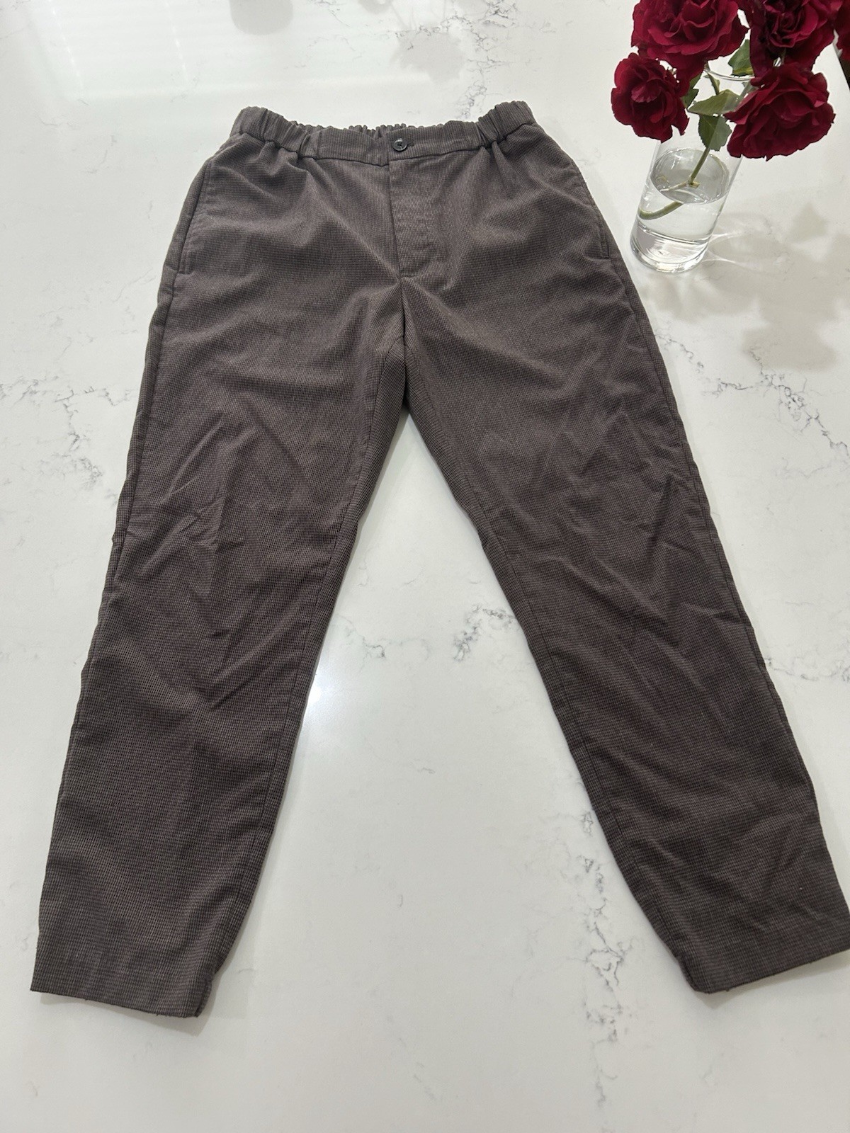 Murano Mens Elastic Waist Pants Grey Size L Comfort Fit Slacks Stretch Casual