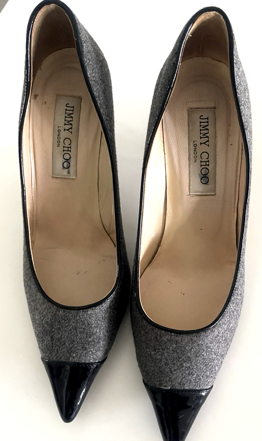 Jimmy Choo London Gray Wool Pointed Toe Pumps EU 37 US 7 Designer Classic Heels