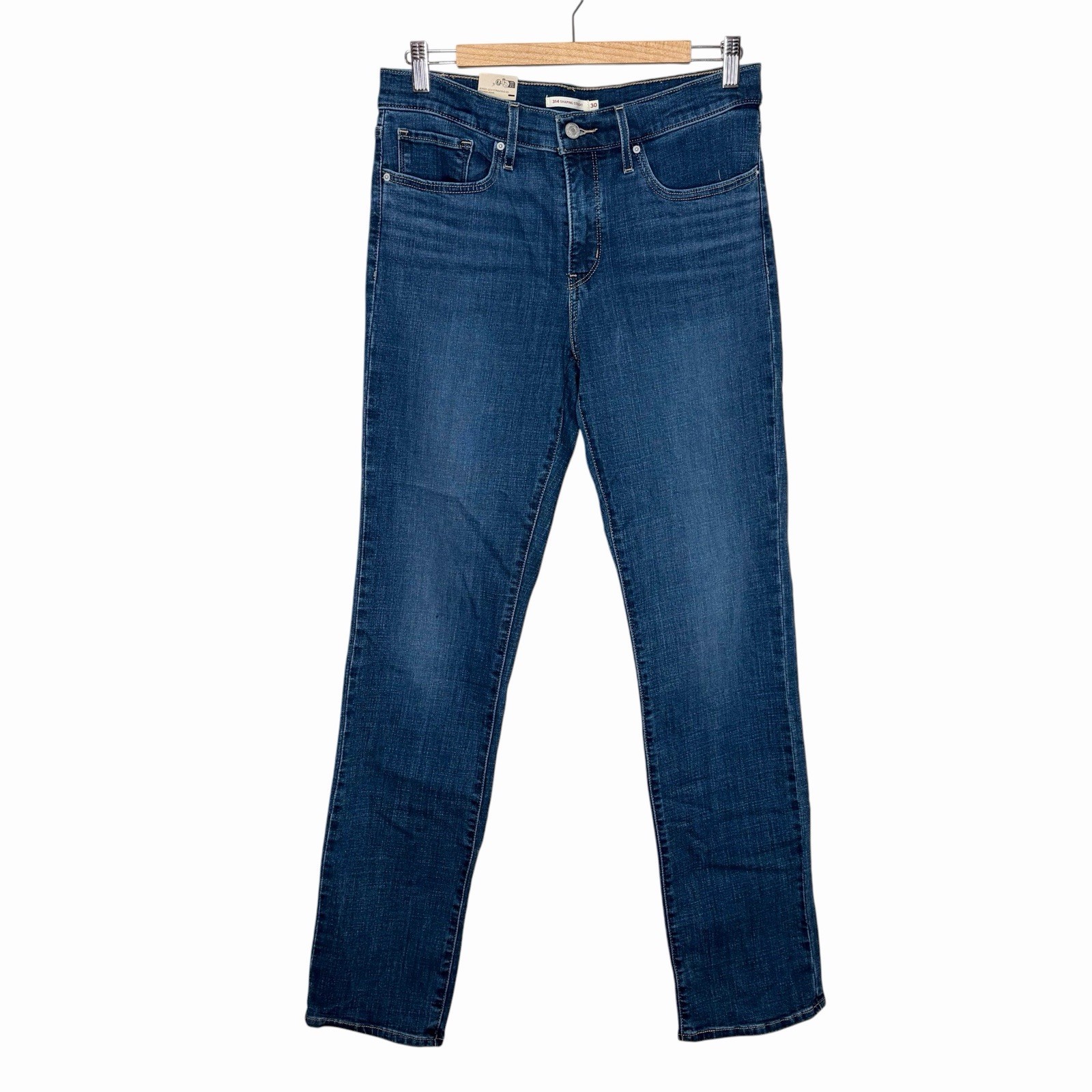 Levis 314 Shaping Straight Jeans Womens Size 30 Dark Wash Blue Mid Rise Stretch