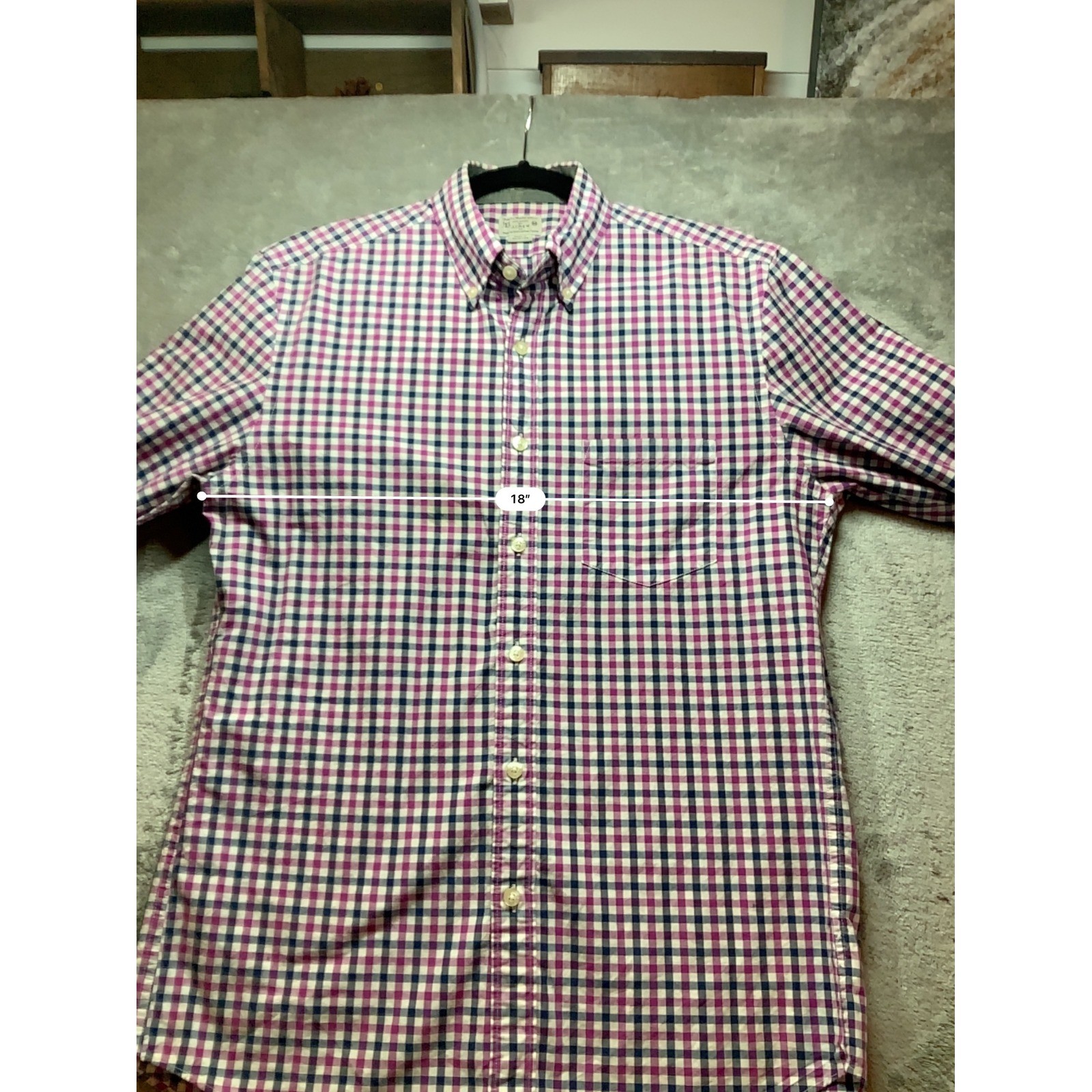 J.Crew Mens Tailored Gingham Check Button Down Shirt Purple Navy White Size M