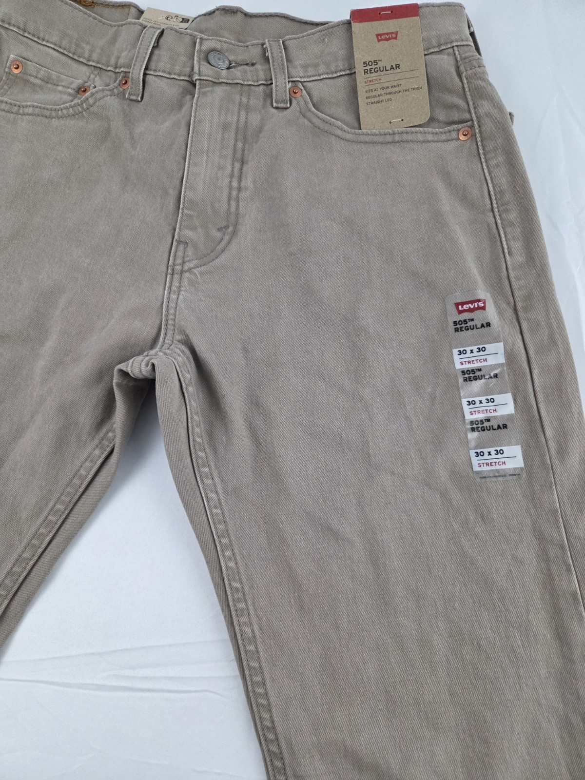 Levis Mens Jeans 505 Regular Straight Leg Stretch Size 30X30 Sand Brown