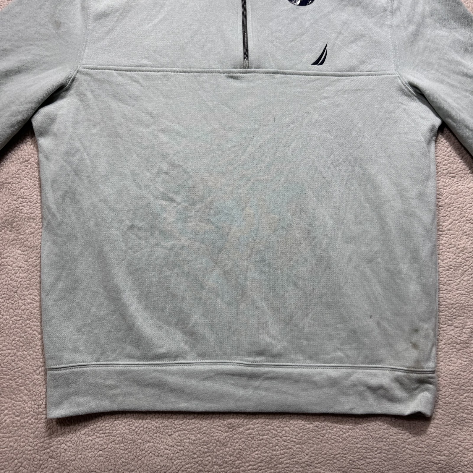 Nautica Pullover Sweater Mens Large Jade Frost Green Half Zip Super Soft Stains