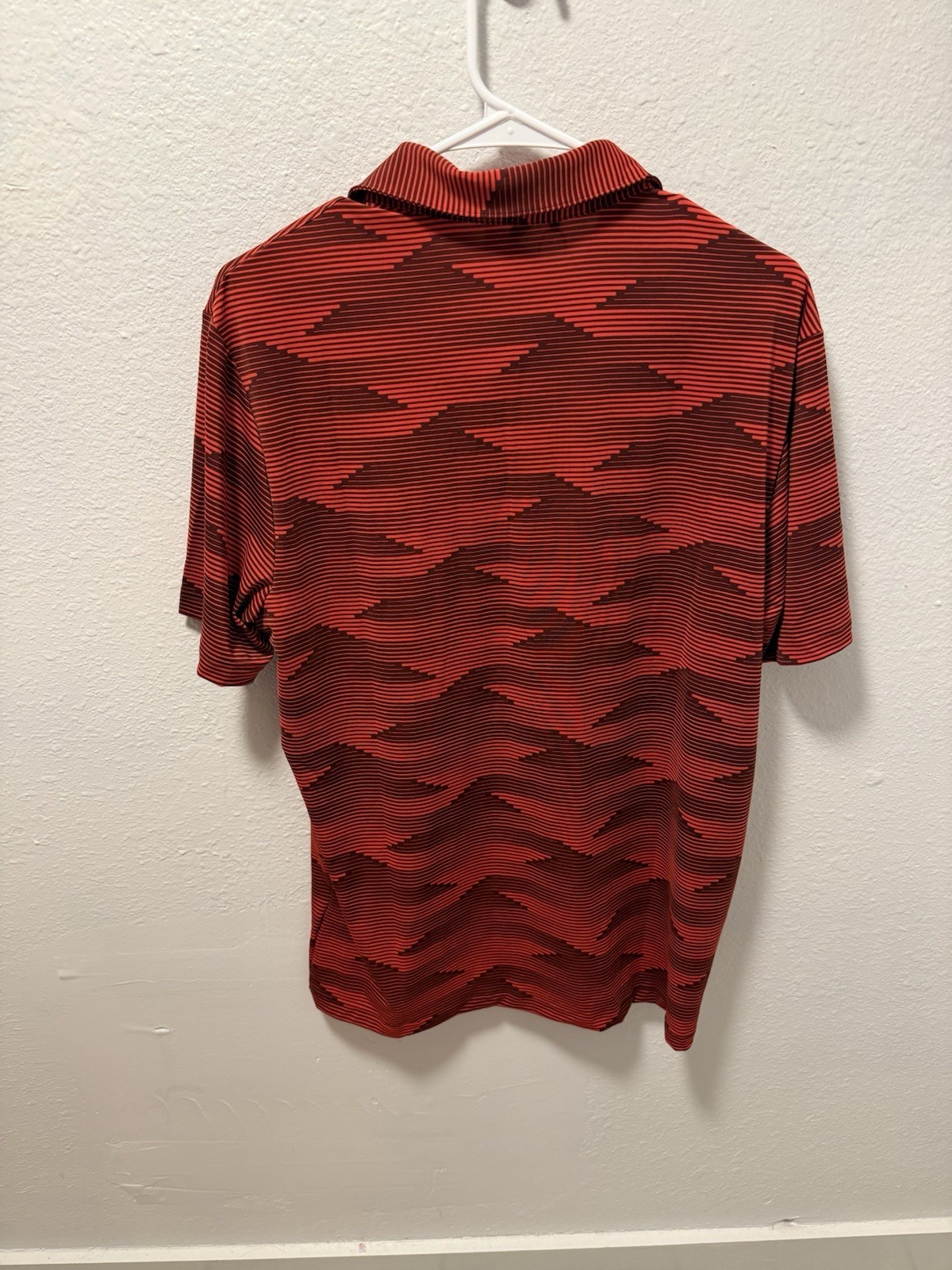 Adidas Golf Ultimate365 Red Speed Stripe Pattern Polo.