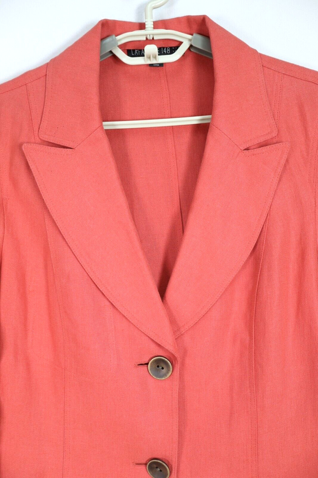 NEW LAFAYETTE 148 Women’s 100% Linen Jacket Long Sleeve Deep Coral Red Size 10