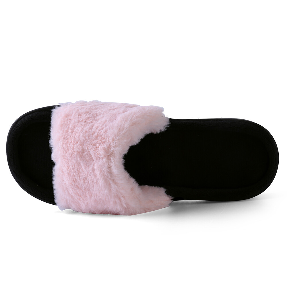 Aerusi Women Fuzzy Comfy Slide Open Toe Memroy Foam Slippers House Bedroom Shoes