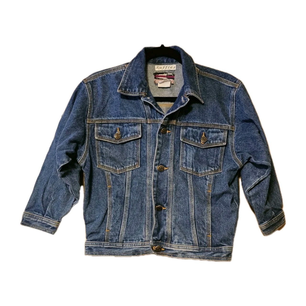 VTG Ruffles Denim Jacket Kids Sz Med 80s 90s Western Style Buttons Stiched USA