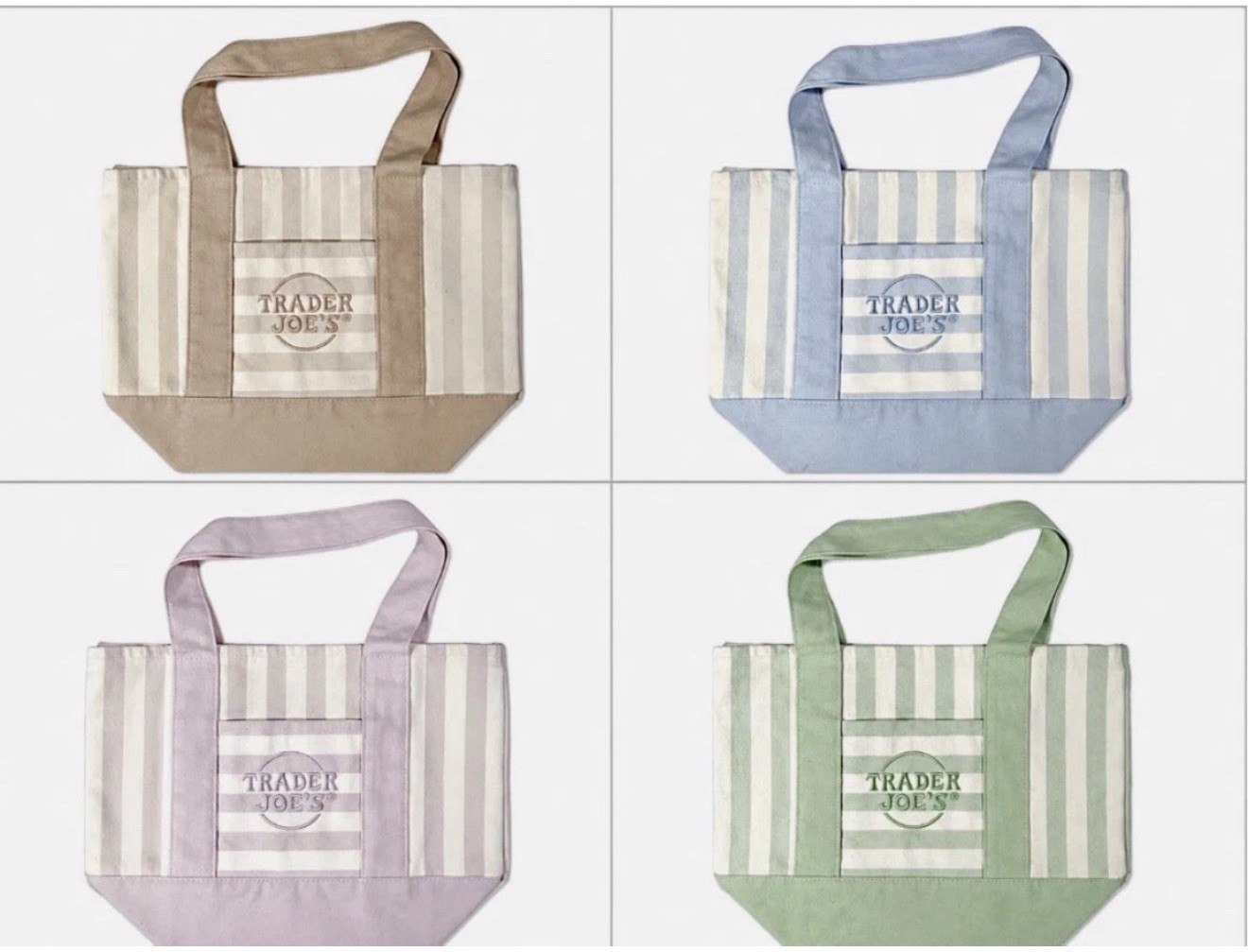 Trader Joe’s Striped Reusable Tote Bag Blue/Cream Polyester Small 13x12x16