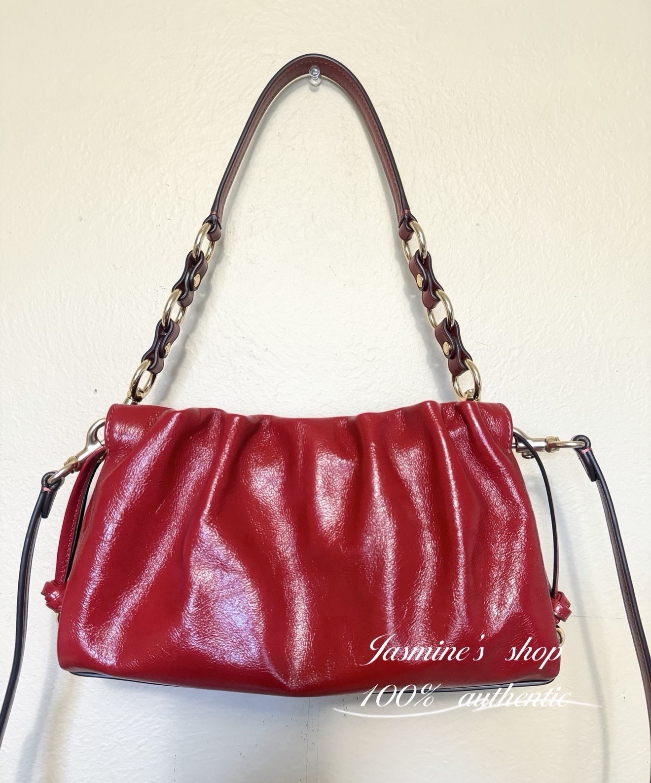 NWT Coach Faye Shoulder/Crossbody Bag In Glazed Leather/Dark Cardinal CCE39