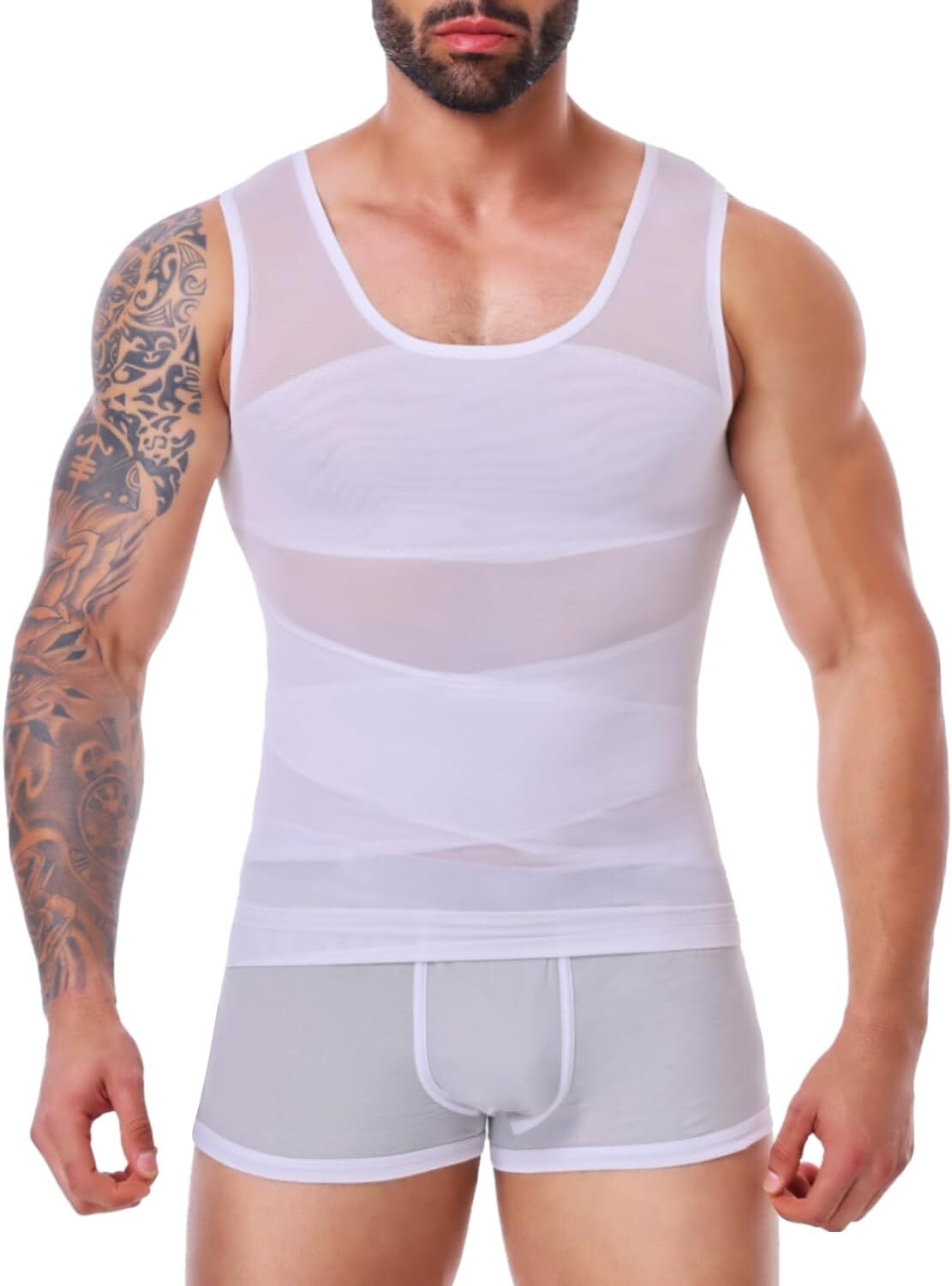 Men Slimming Body Shaper Belly Chest Gynecomastia Compression Shirt Gym Tank Top