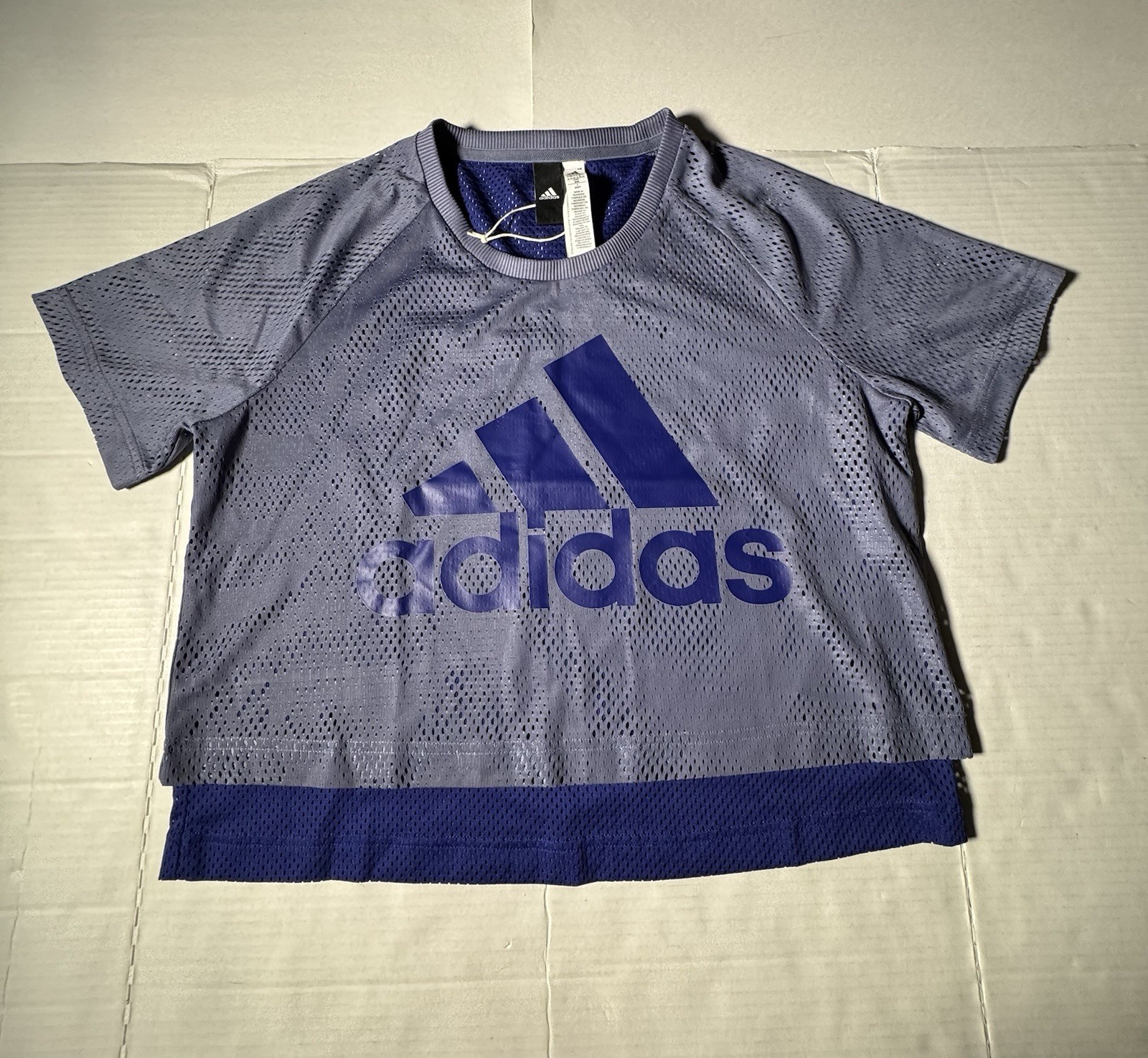Pre Owned Excellent Adidas Mesh Crop Top Jersey 2 Layer Lavender Royal Blue Sz M