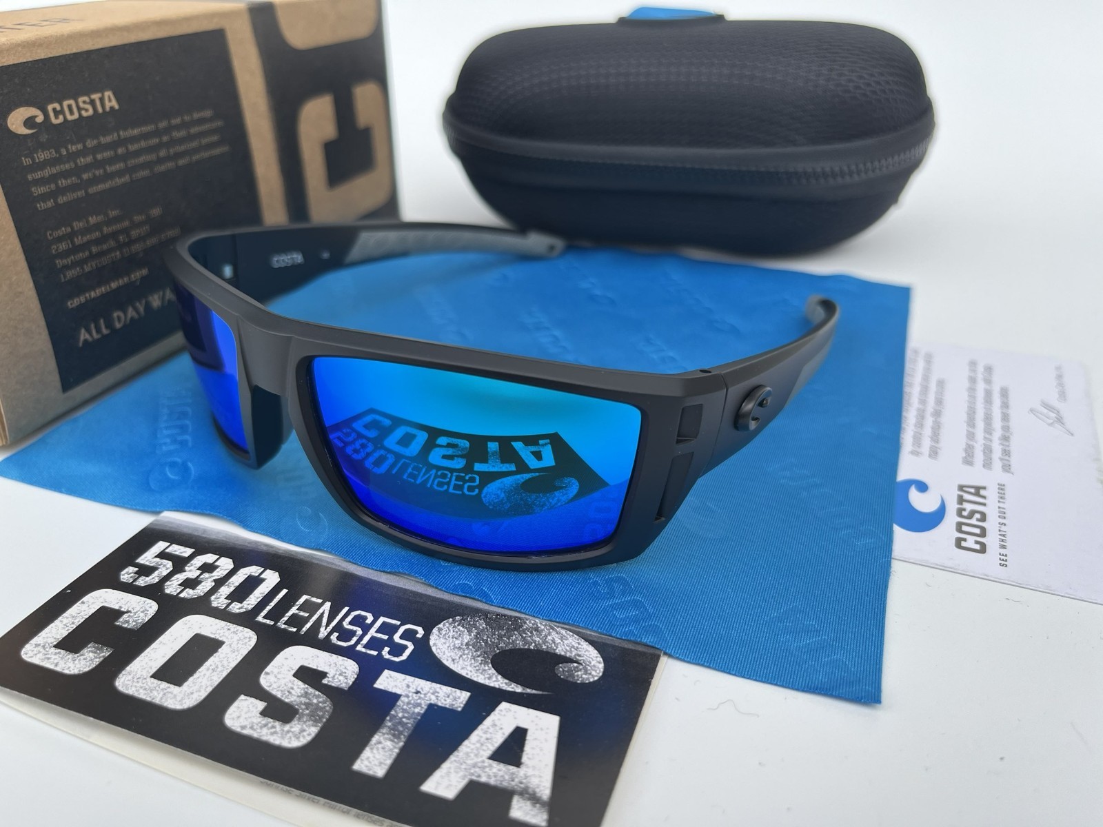 Costa COSTA 18089 Men’s Wrap Sunglasses Black Frame Blue Mirrored 100% UV 580p