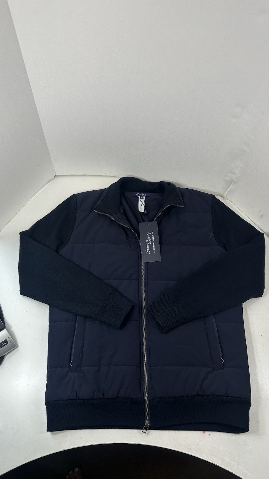 State & Liberty Jacket Size L Blue Navy Hybrid Athletic Merino Wool Sleeves NWT
