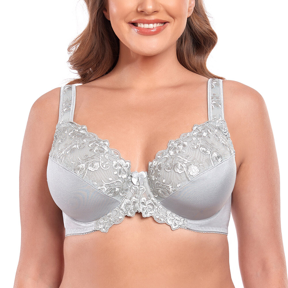 Women’s Minimizer Unlined Underwire Bra with Lace Embroidery Full Coverage Bras