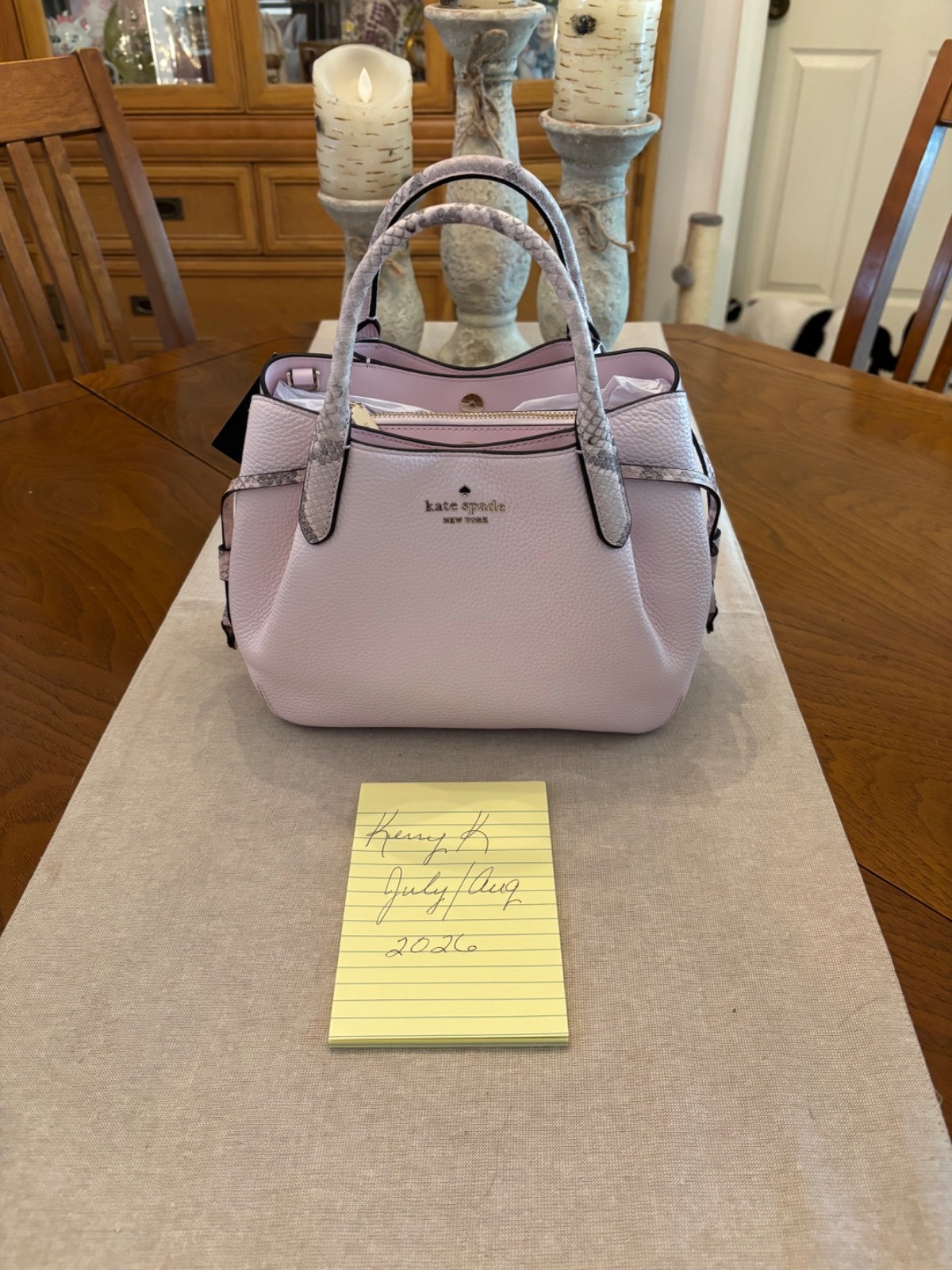 Kate Spade Small Dumpling Pink Shimmer with Snake Skin Trim
