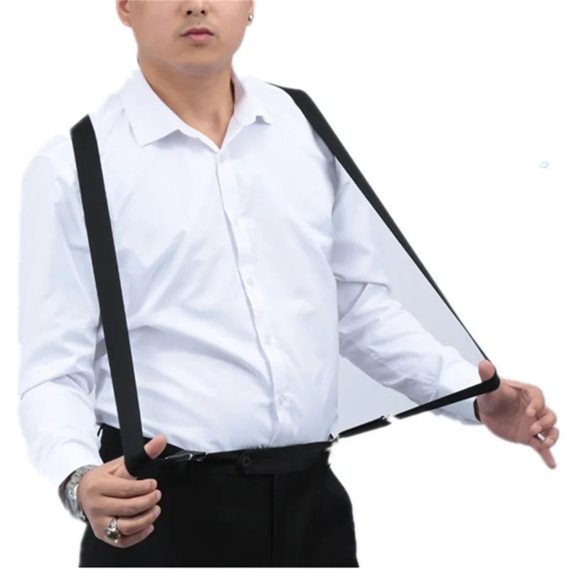 Mens Suspenders Adjustable Elastic Leather Y-Shaped Hooks Pants Braces Solid