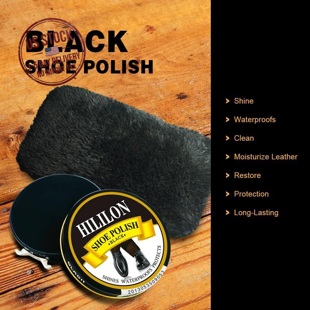 Black Shoe Polish Paste Leather Care High-Gloss Shine Cream with Wool Cloth 50ml