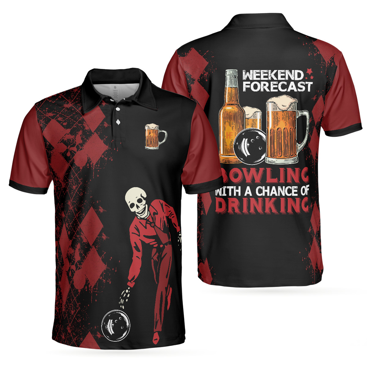 Bowling With A Chance Of Drinking Polo Shirt, Red And Black Bowling Shirt S-5XL