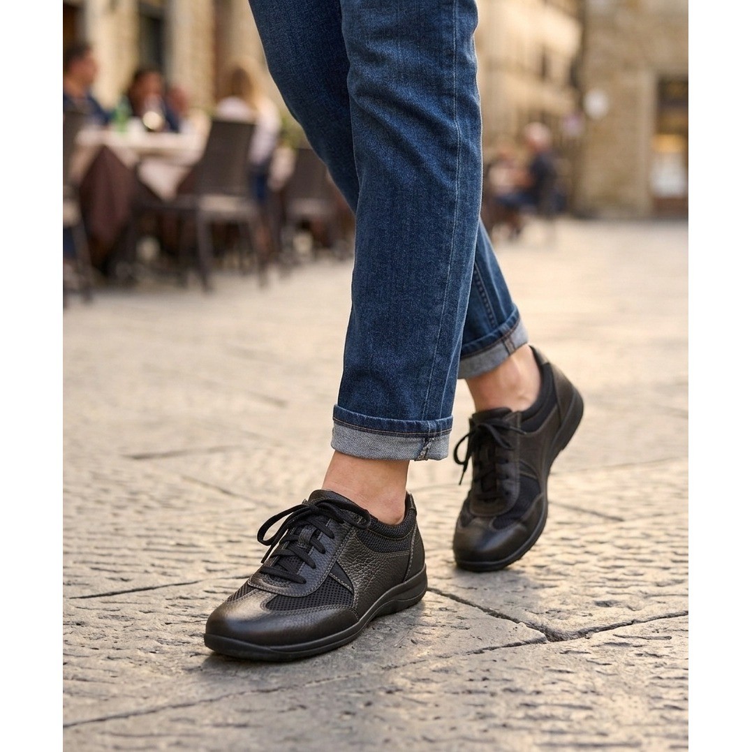 Naturalizer Flora Black Leather Mesh Walking Shoes Sneakers 8.5W Wide Width