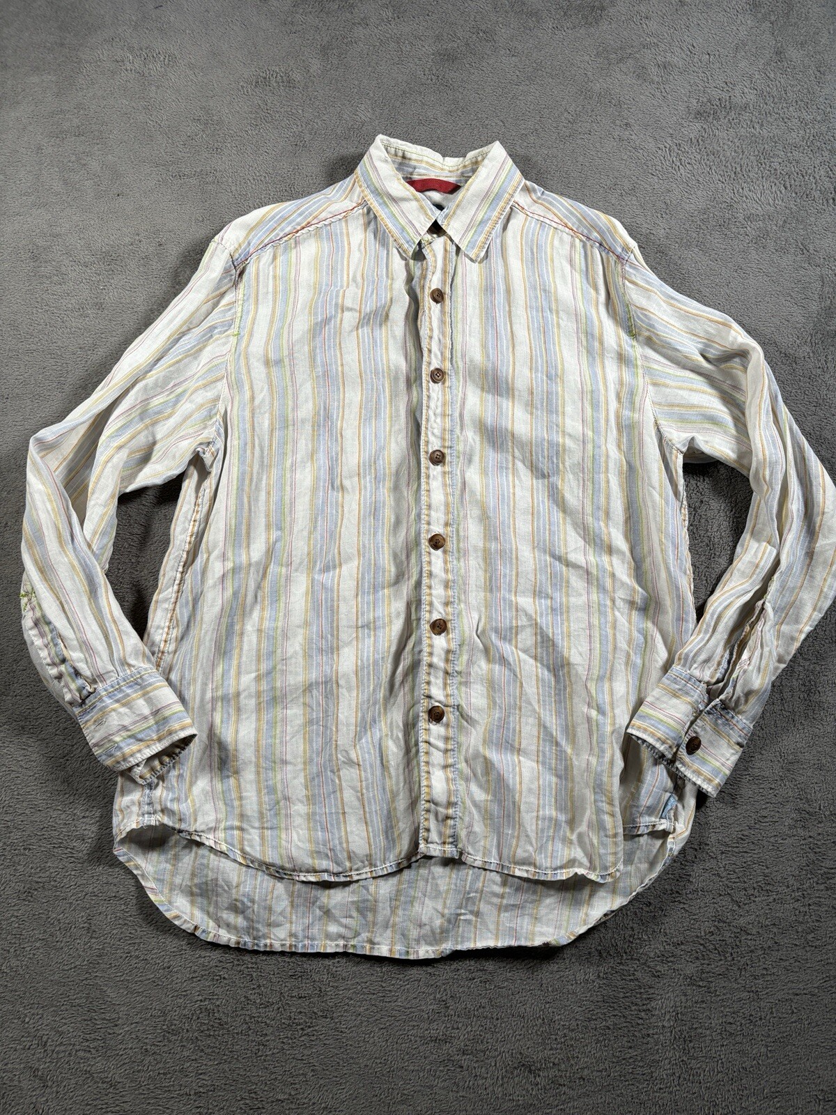 Tommy Bahama Linen Shirt Mens Small Striped Long Sleeve Multi Button Up Relax
