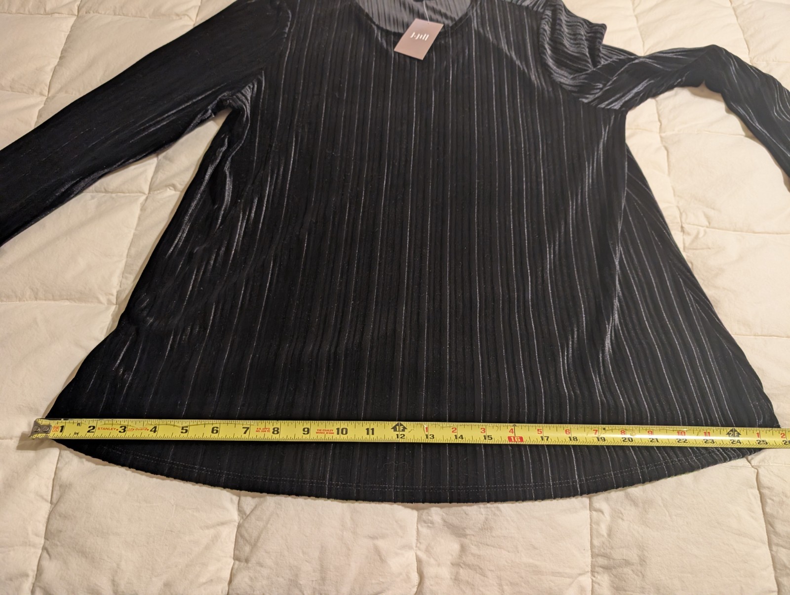 J. Jill Wearever Collection size M Velvety Velour Black / Black Striped Top NWT